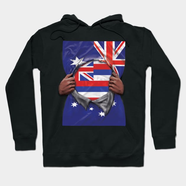 Hawaii Flag Australian Flag Ripped - Gift for Hawaiian From Hawaii Hoodie by Country Flags